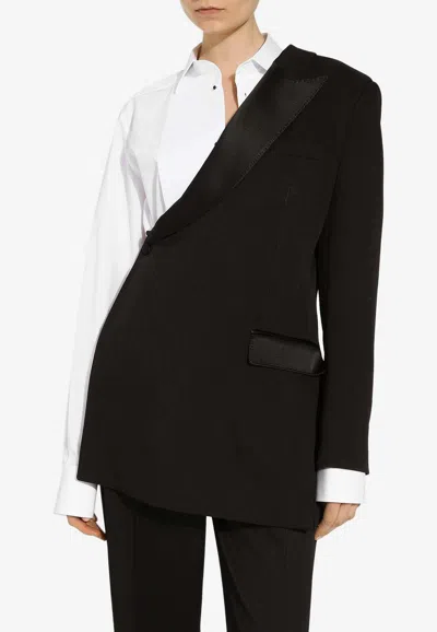Dolce & Gabbana One-shoulder Wool-blend Blazer In Black