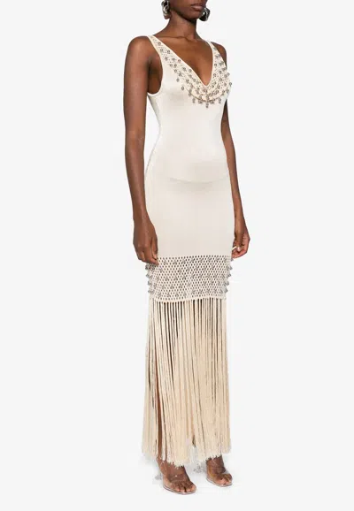 Rabanne Fringed Sleeveless Maxi Dress In Nude