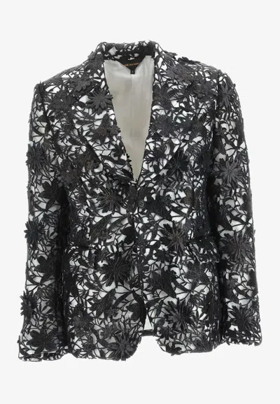 Comme Des Garçons Sheer Lace Overlay Jacket With Notched Lapels In Black