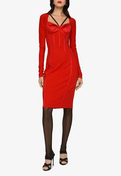 Dolce & Gabbana Long-sleeve Corset Dress In Red
