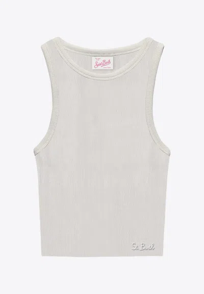Mc2 Saint Barth Rib Knit Crewneck Tank Top In Cream