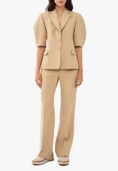Chloé High-waisted Linen Tailored Pants In Beige