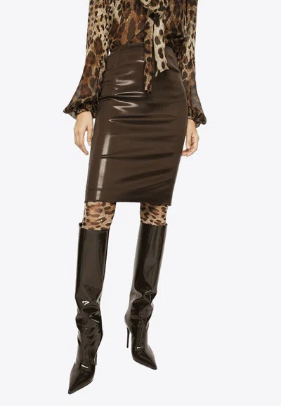 Dolce & Gabbana Shiny Mini Pencil Skirt In Brown