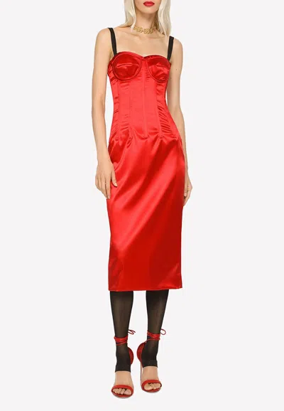 Dolce & Gabbana Sleeveless Midi Corset Dress In Red