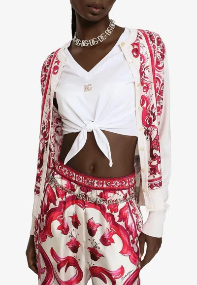 Dolce & Gabbana Majolica Print Silk Cardigan In Multicolor