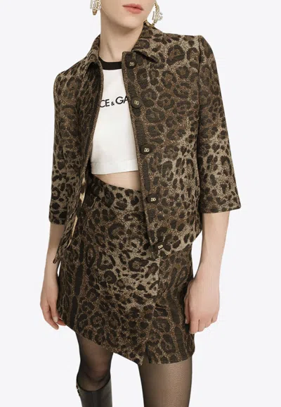 Dolce & Gabbana Leopard Wool Cropped Jacket In Brown