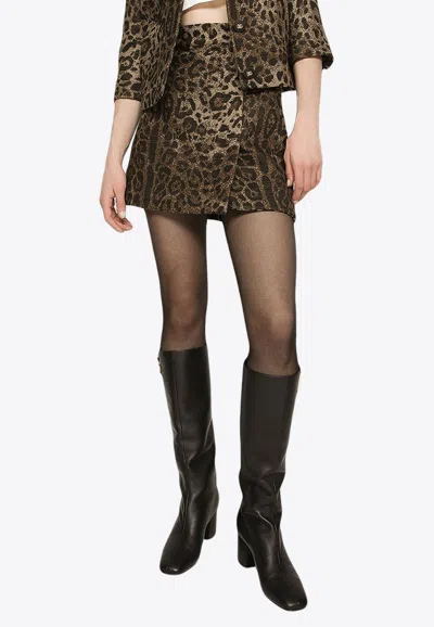 Dolce & Gabbana High-waist Leopard Print Mini Skirt In Brown