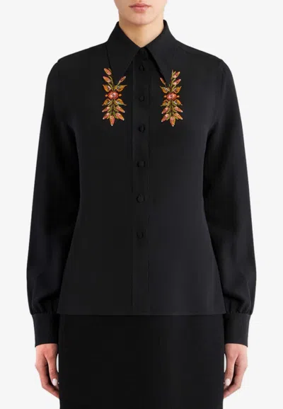 Etro Floral Foliage Embroidered Shirt In Black