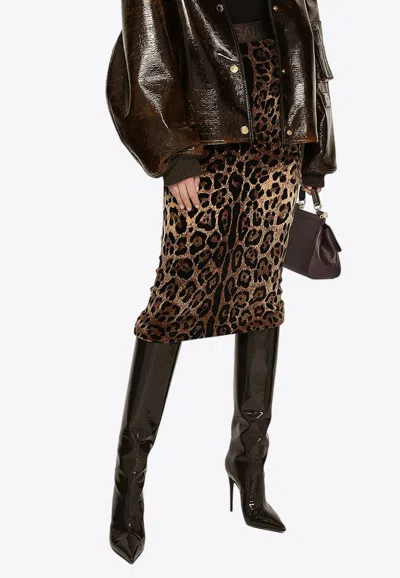 Dolce & Gabbana Leopard Print Essential Pencil Skirt In Brown