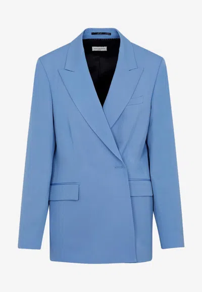 Dries Van Noten Double Breast Wool Jacket With Notch Lapel In Blue