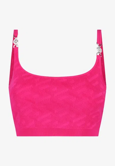 Versace La Greca Jacquard Knit Cropped Top In Pink