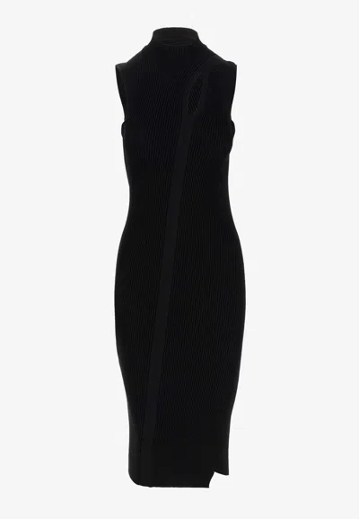 Versace Slash Cut-out Turtleneck Midi Dress In Black