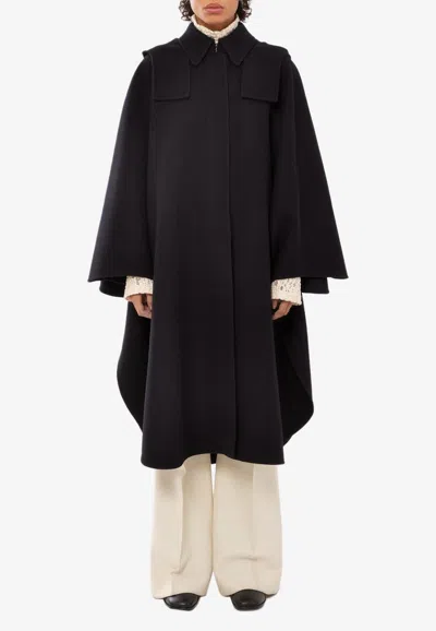 Chloé Hooded Cape Coat In Wool And Cashmere In Black