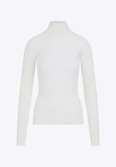 Bottega Veneta Womens Chalk High-neck Slim-fit Cotton-blend Top In White