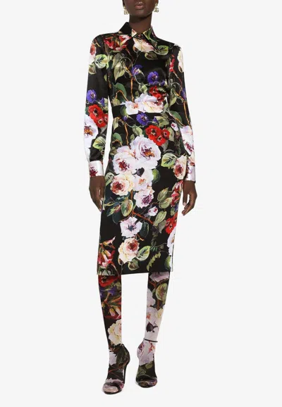Dolce & Gabbana Rose Garden Silk Shirt In Multicolor