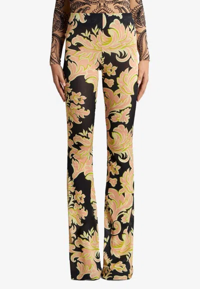 Etro Floral Pattern Flared Leg High Waist In Multicolor