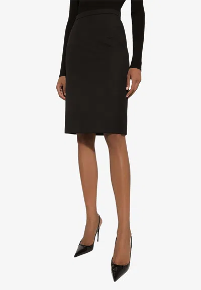 Dolce & Gabbana Wool Crepe Knee-length Pencil Skirt In Black