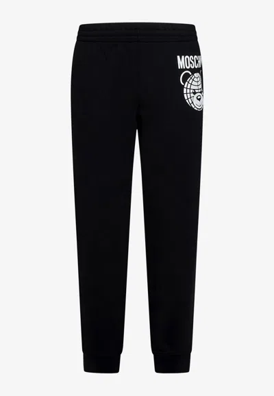 Moschino Black Cotton Teddy Bear Track Trousers In Black