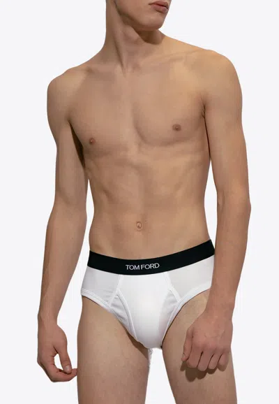 Tom Ford Mens White Branded-waistband Fitted Pack Of Two Stretch-cotton Briefs L In White