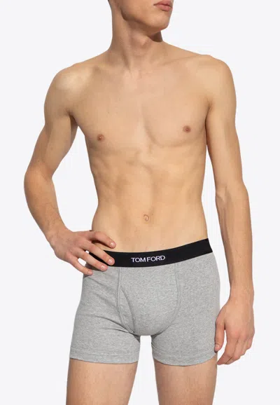 Tom Ford Logo-embroidered Cotton-blend Jersey Boxers In Gray