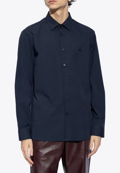 Burberry Logo-embroidered Long-sleeved Shirt In Navy
