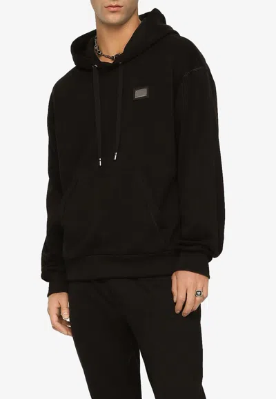 Dolce & Gabbana Logo Tag Embellished Hooded Sweatshirt In Black