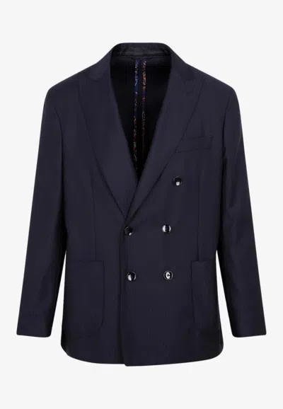 Etro Pinstripe-pattern Double-breasted Blazer In Navy