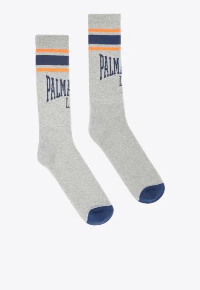Palm Angels University Intarsia Knit-logo Socks In Gray