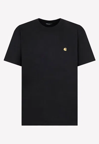 Carhartt Short Sleeve Chase T Shirt Dark Navy Gold In Black