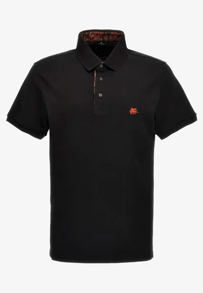 Etro Contrast Collar Polo Shirt With Short Sleeves In Black
