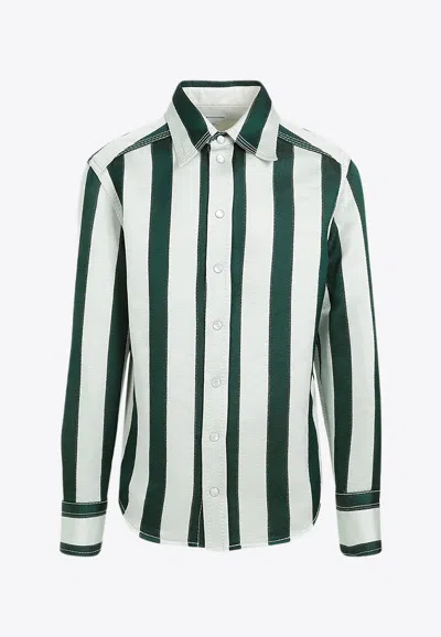 Shop Bottega Veneta Long-sleeved Striped Shirt In Green