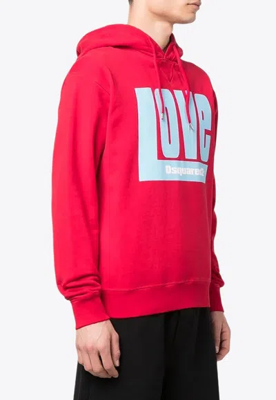 Dsquared2 Logo-print Drawstring Hood Hoodie In Red