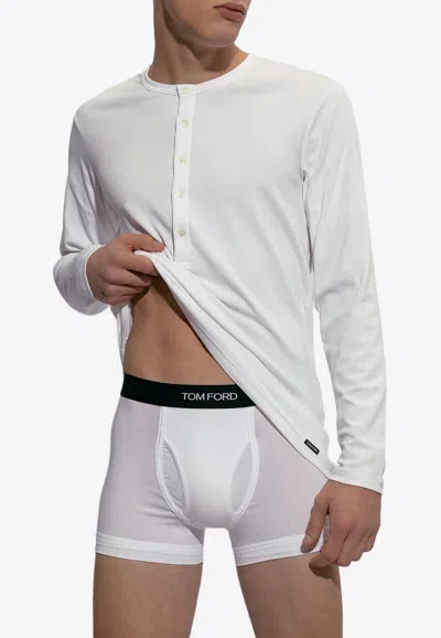 Tom Ford Slim-fit Ribbed Stretch Lyocell And Cotton-blend Henley T-shirt In White