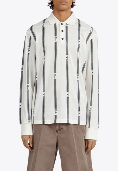 Ferragamo Long-sleeved Stripes Polo T-shirt In White