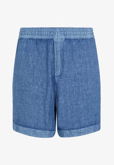 Burberry Linen Shorts With Drawstrings In Blue