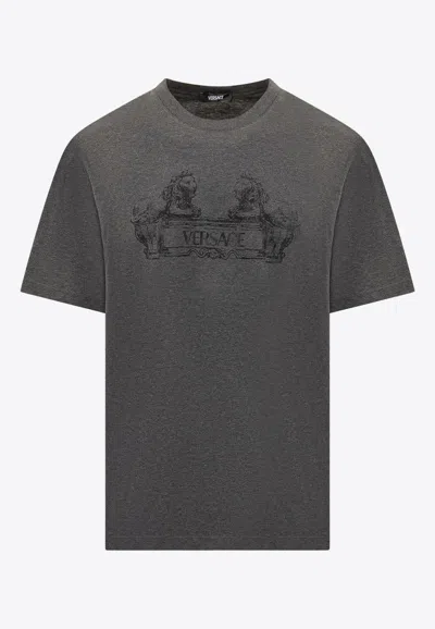 Versace Logo-print Cotton T-shirt In Gray