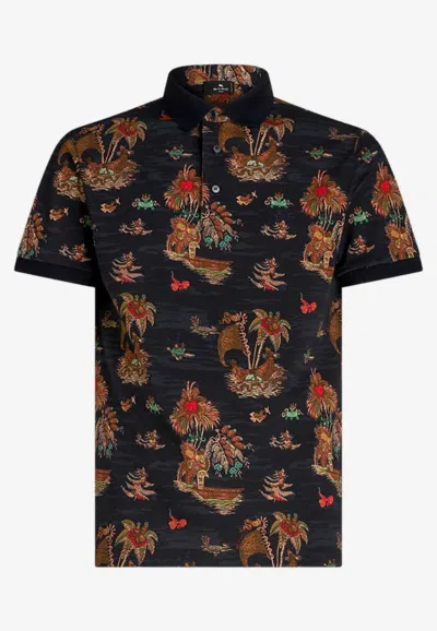 Etro Graphic-print Cotton Polo Shirt In Multicolor