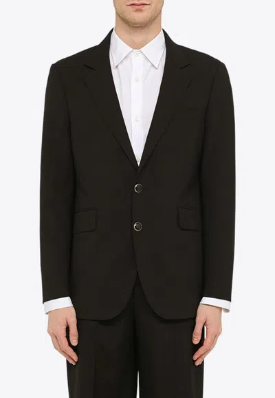 Pt Torino Black Single-breasted Jacket In Wool Blend In Black
