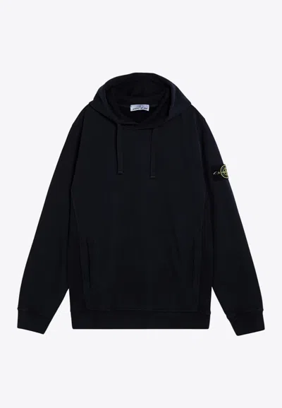 Stone Island Black Hoodie With Subtle Logo Patch In Blue