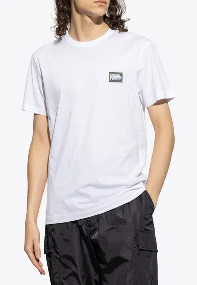 Dolce & Gabbana Dolce&gabbana White Crewneck T Shirt With Logo Plaque In White