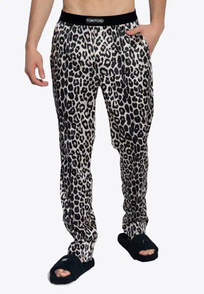 Tom Ford Leopard Print Silk Pajama Pants In Multicolor