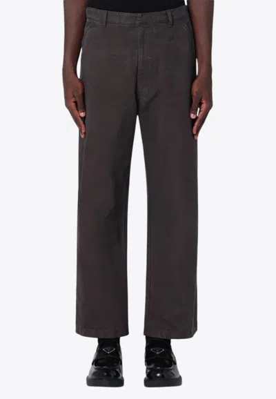 Prada Vintage-effect Brown Cotton Trousers In Brown