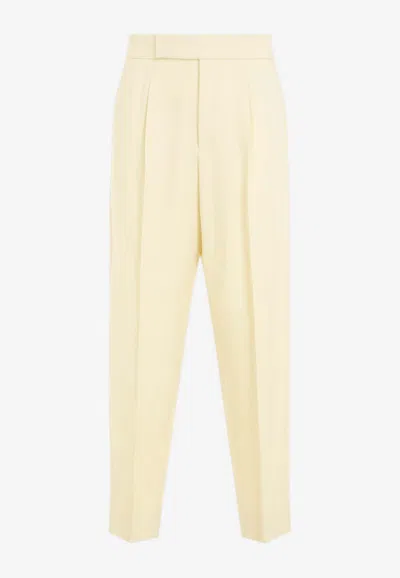 Fear Of God Single Pleat Tapered Cream Wool Trousers In Yellow