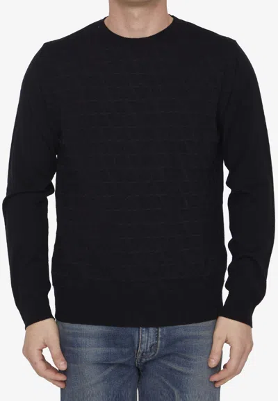 Valentino Men's Ribbed Sweater In Black