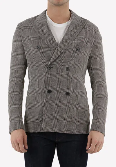 Tonello Double-breasted Glen Plaid Jacket In Gray