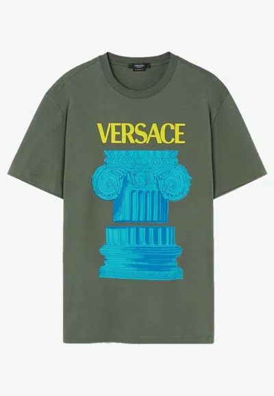 Versace La Colonna Print T-shirt In Green