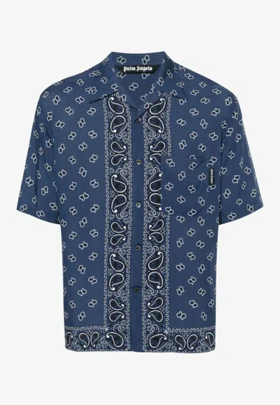 Palm Angels Paisley-print Bowling Shirt In Navy