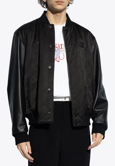 Alexander Mcqueen Logo Patch Zip-up Bomber Jacket In Black