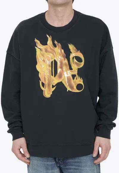 Palm Angels Burning Monogram Sweatshirt In Black