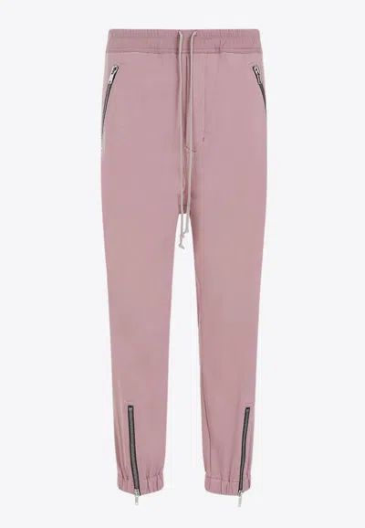 Rick Owens Pink Cotton Track Trousers For Men In Ss24 In Pink